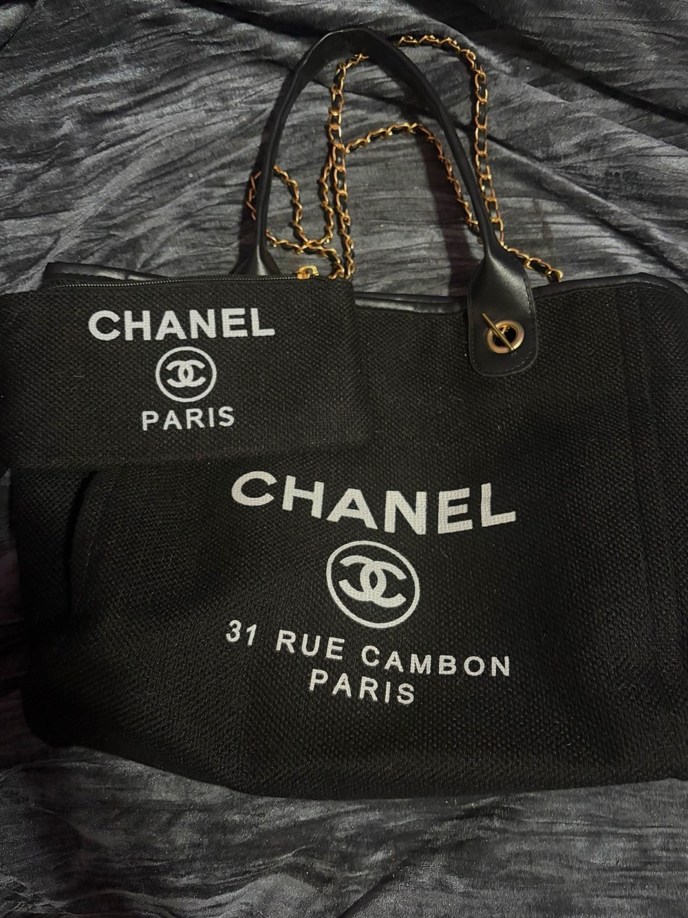 ✨🖤CHANEL-Deauville-Black Canvas '31 RUE CAMBON PARIS’ Tote🖤✨